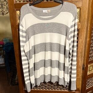 Calvin Klein Gray and Cream Striped Pullover